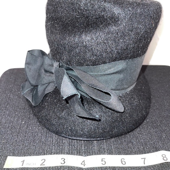 🧡 RARE 🧡Shagfelt Large Bow Black Hat with Bow Detail - Picture 3 of 5